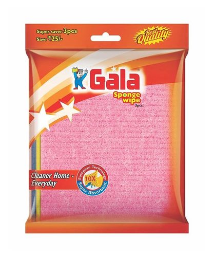 Gala Sponge Wipe - Cellulose and Cotton Blend, Square Shape, Multi-Color | 10X Super Absorbent, 100% Bio-Degradable, Hygienic Cleaning, Lint Free