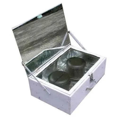 Box Type Solar Cooker - Ductile Mild Steel 550x550x170 mm Silver | Power: 78.4 Watts Number of Jars: 2 Manual Operation 12V Output