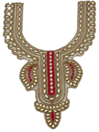 Golden And Pink 15 Inches Cotton One-Sided Stones Embroidered Neck Design Laces