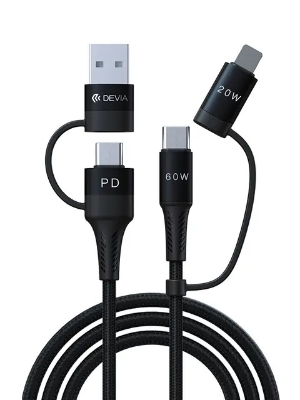 3 In 1 Mobile Phone Charger Cable - Plastic Body Black Color USB Port Type Corrosion Resistant | Electric Power Source Ideal for Mobile Charging
