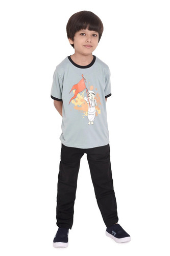 Kids Round Neck Printed T Shirt - Fabric Type: Georgette